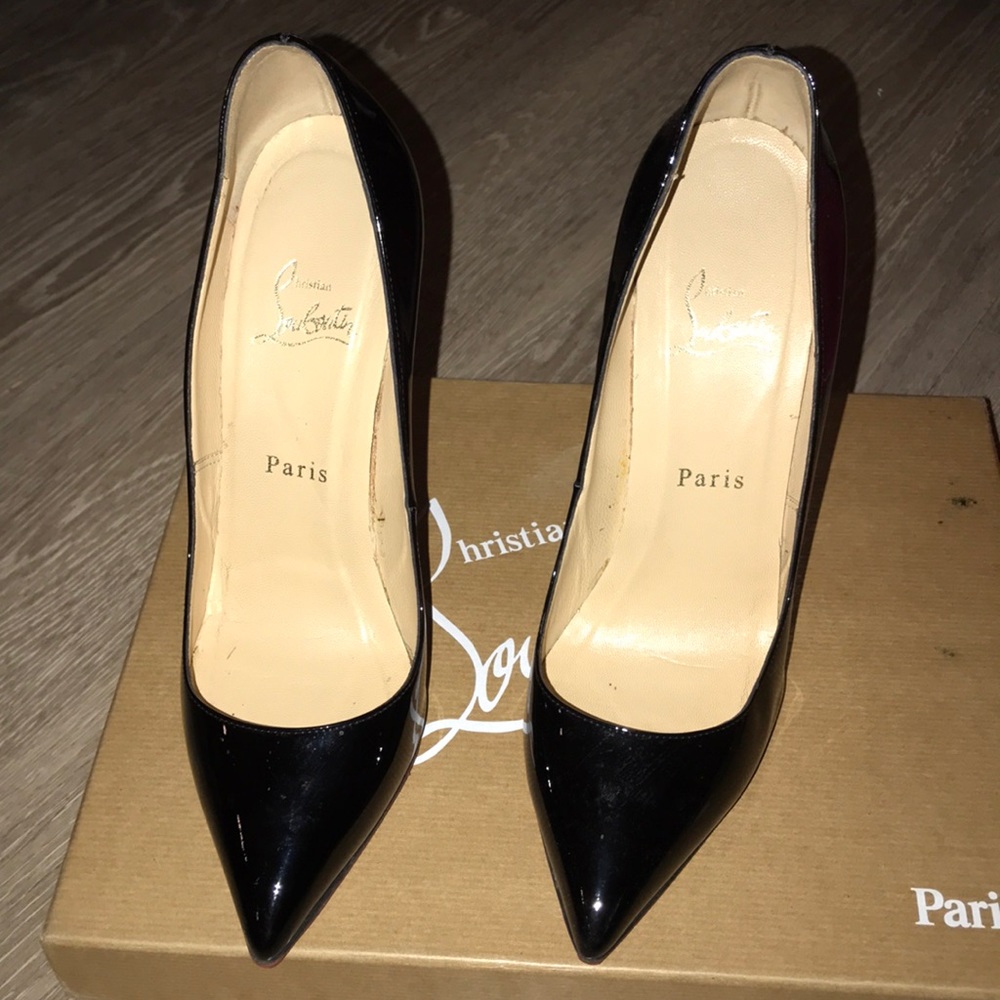 Christian Louboutin Black Patent Leather Pointed-Toe Pumps